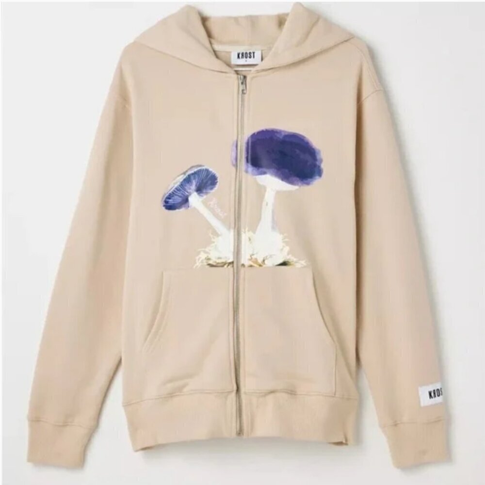 Krost Unisex Mushroom French Terry Zip Hoodie In Neutral Beige-Size L